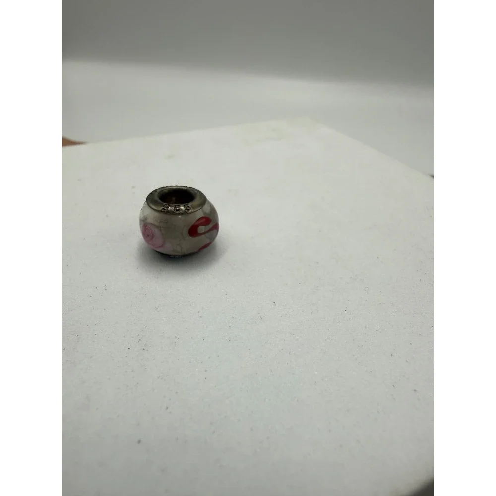 Pandora Sterling Silver S925 ALE Pink Red Swirl Murano Glass Bead Charm